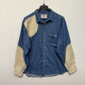 Wrangler Rugged Wear Men Patch Work Denim Button Shirt Size XXL 2XL C046 -2